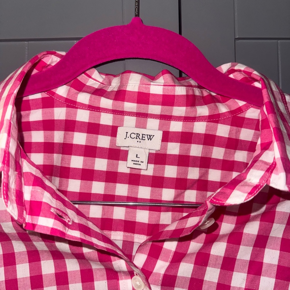 J. Crew Pink and White Gingham Button-Down Shirt - Picture 3 of 3